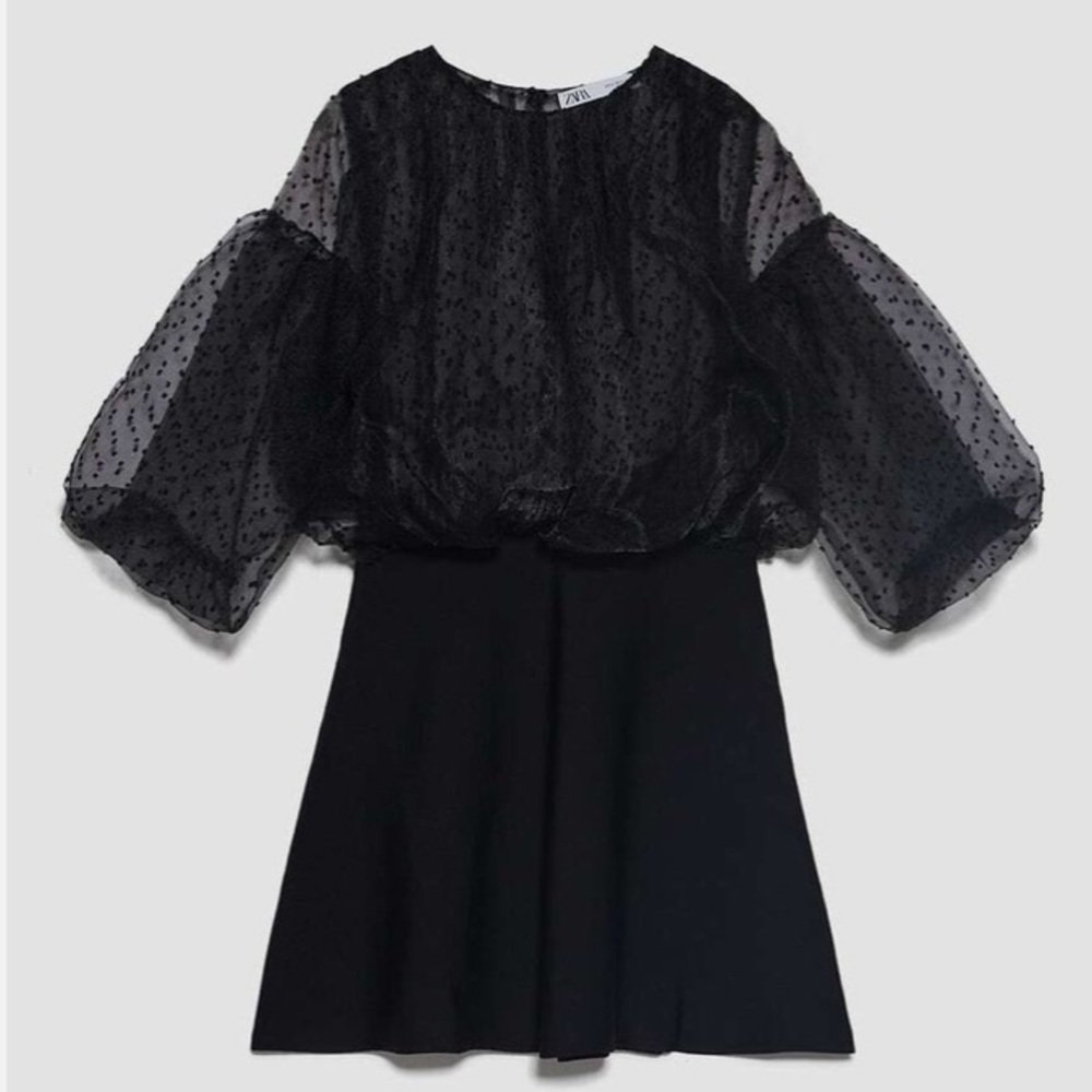 Zara sheer sleeves Black Dress
